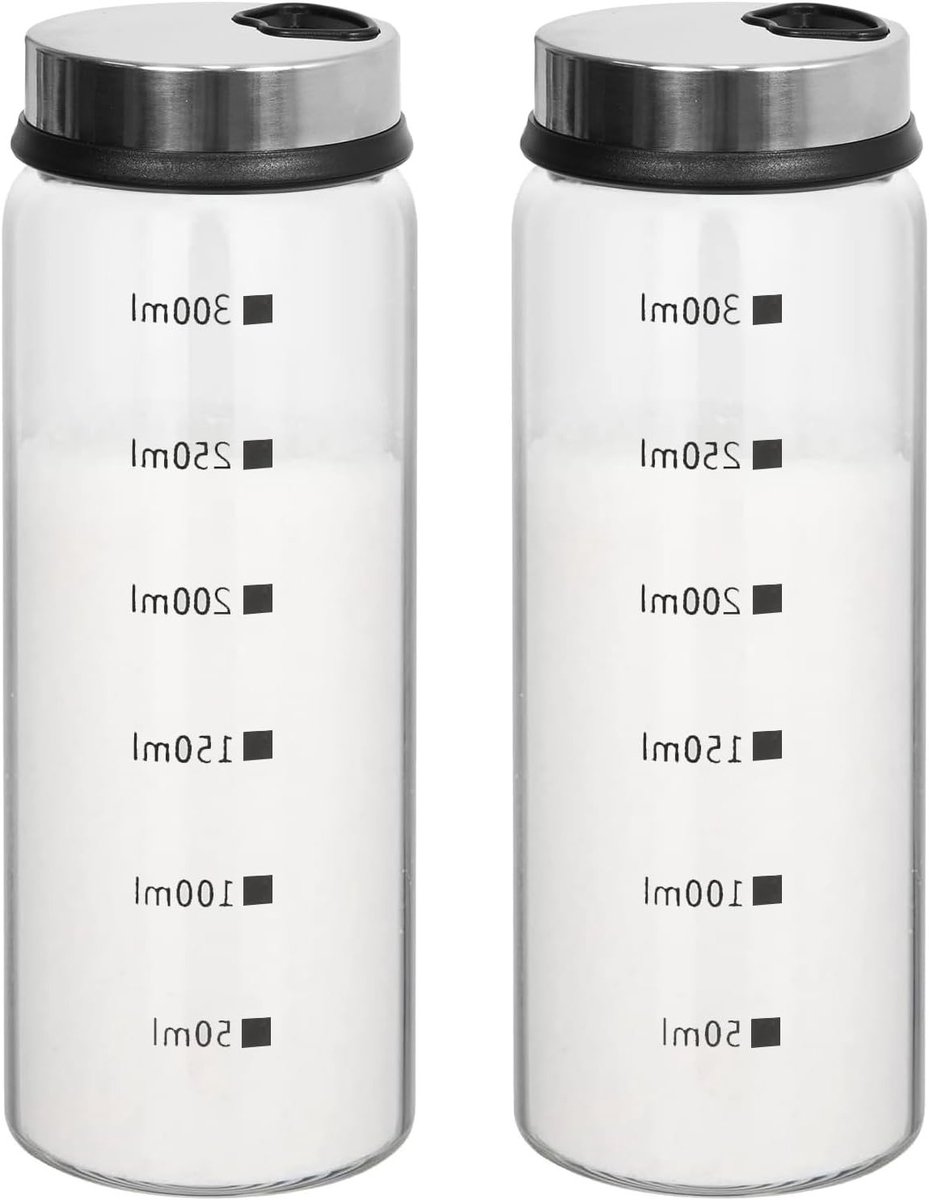 Set van 2 kruidenpotjes met draaideksel, glazen kruidenstrooier, ideaal voor koken en BBQ, 300ml, met 4 soorten kruidenopeningen voor gebruik in de keuken en buiten.