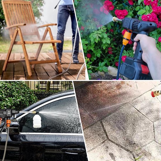 Draadloze Hogedrukreiniger met 2 Accu's en 5 m Slang, Ideaal voor Auto- en Tuinreiniging, Compact en Krachtig voor Efficiënte Schoonmaakoplossingen — afbeelding 4