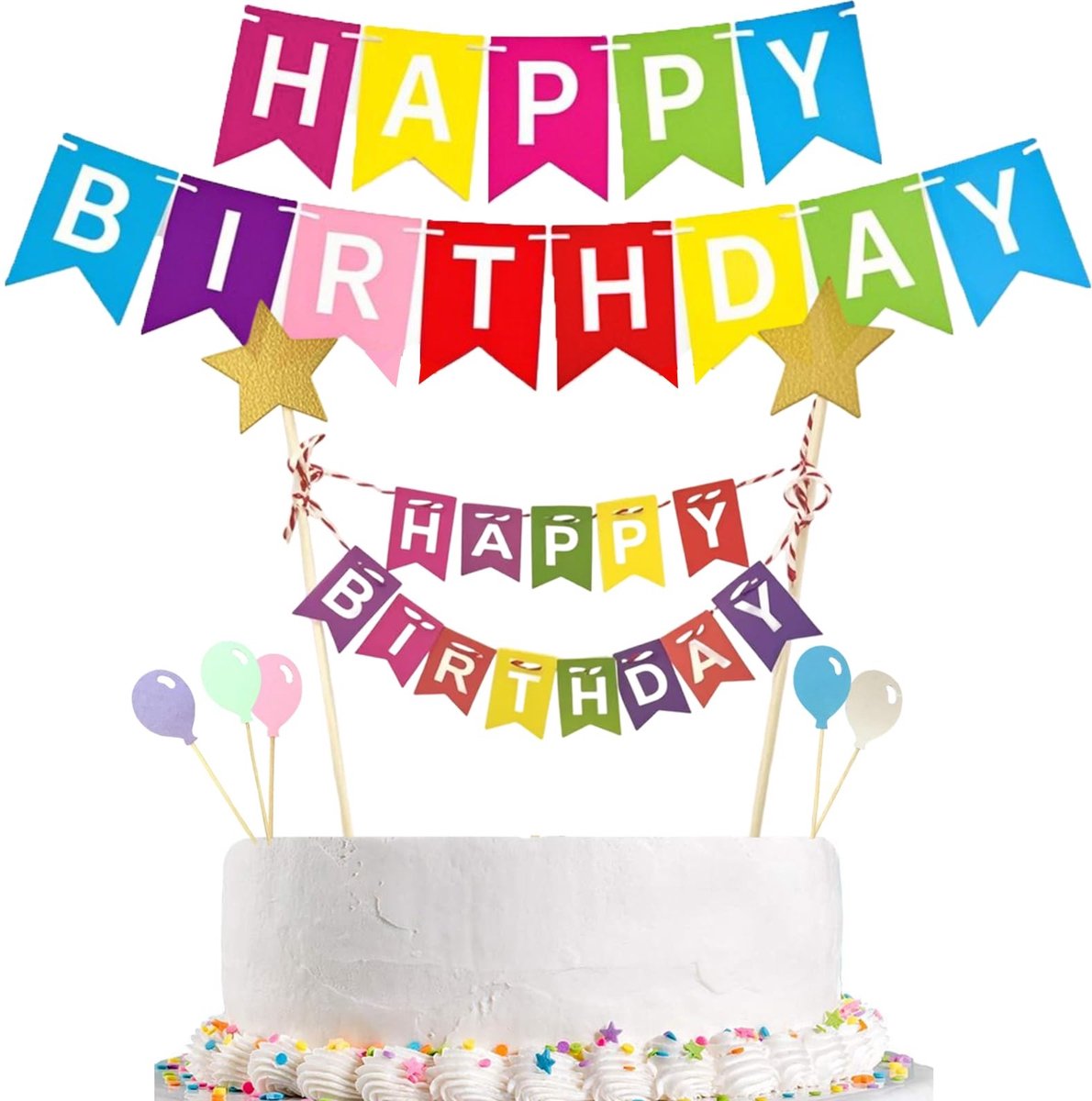 Dailygoods - Verjaardags Taartdecoraties Set met Banner en Ballon Toppers