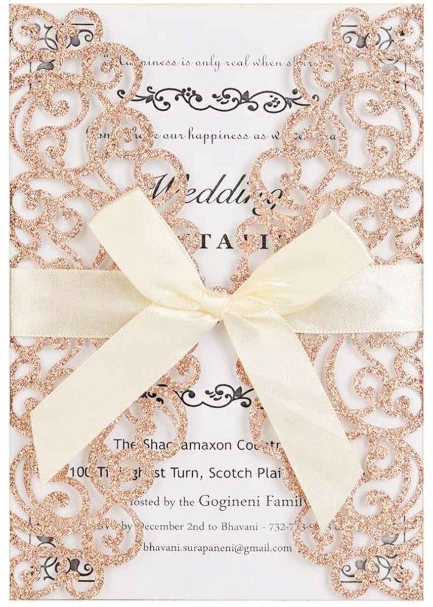 Dailygoods - 10 Stuks Glitter Bloemen Huwelijksuitnodigingskaarten met Envelop
