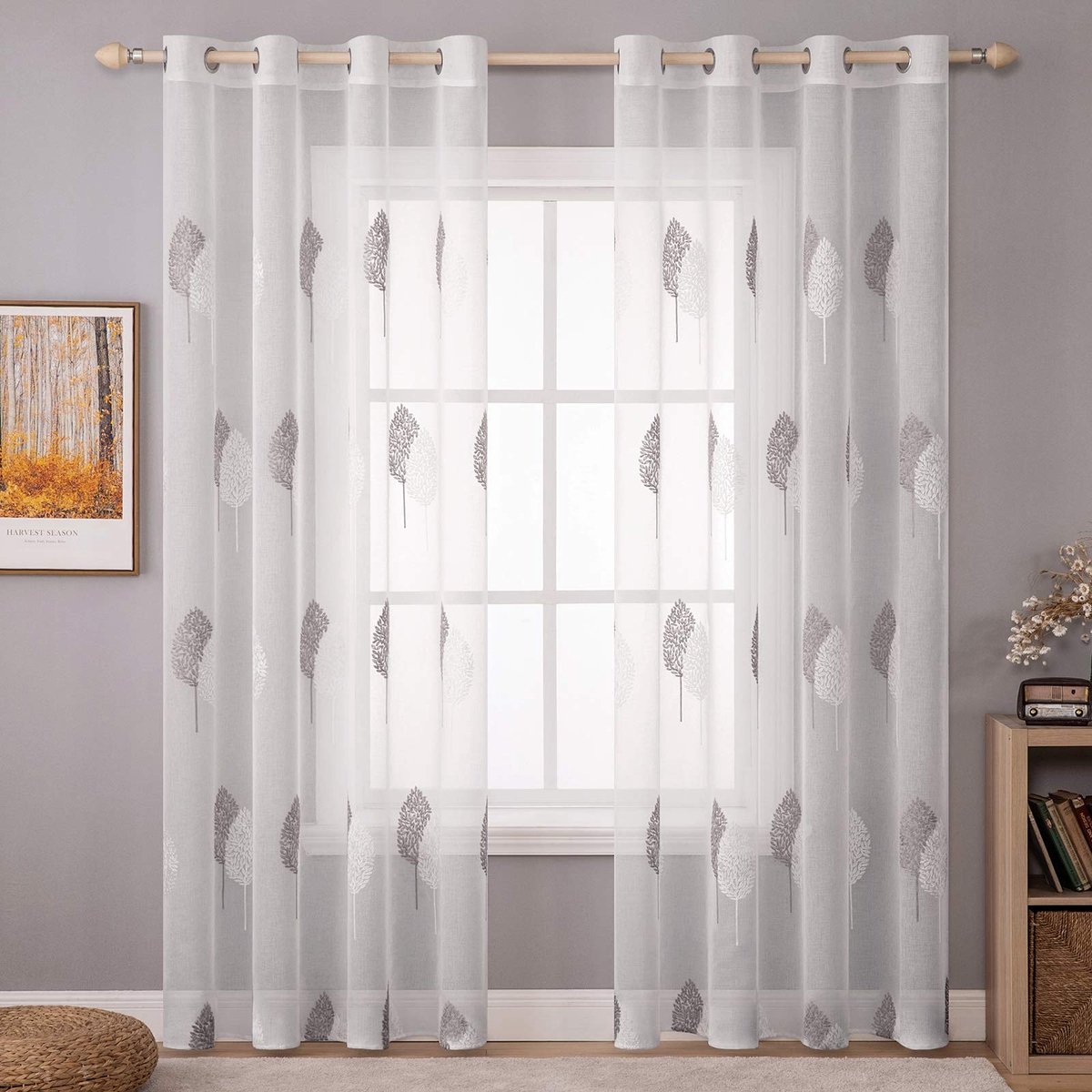 Dailygoods - Dailygoody - Gordijnen met Bladerenpatroon - Transparante Gordijnen - Elegante Decoratie - 145x140 CM - Geborduurd - Voor Woonkamer en Slaapkamer
