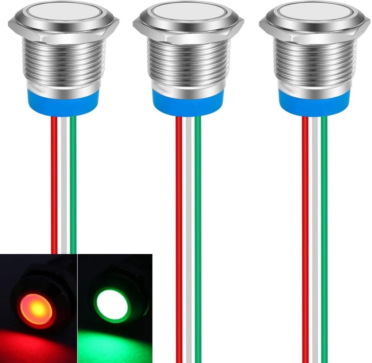 Dailygoods - Dailygoody - Energiebesparende Indicatorlamp - Tweekleurige LED-lamp - Geschikt voor Auto en Boot - Groen en Rood - Paneelmontage - Pack van 3