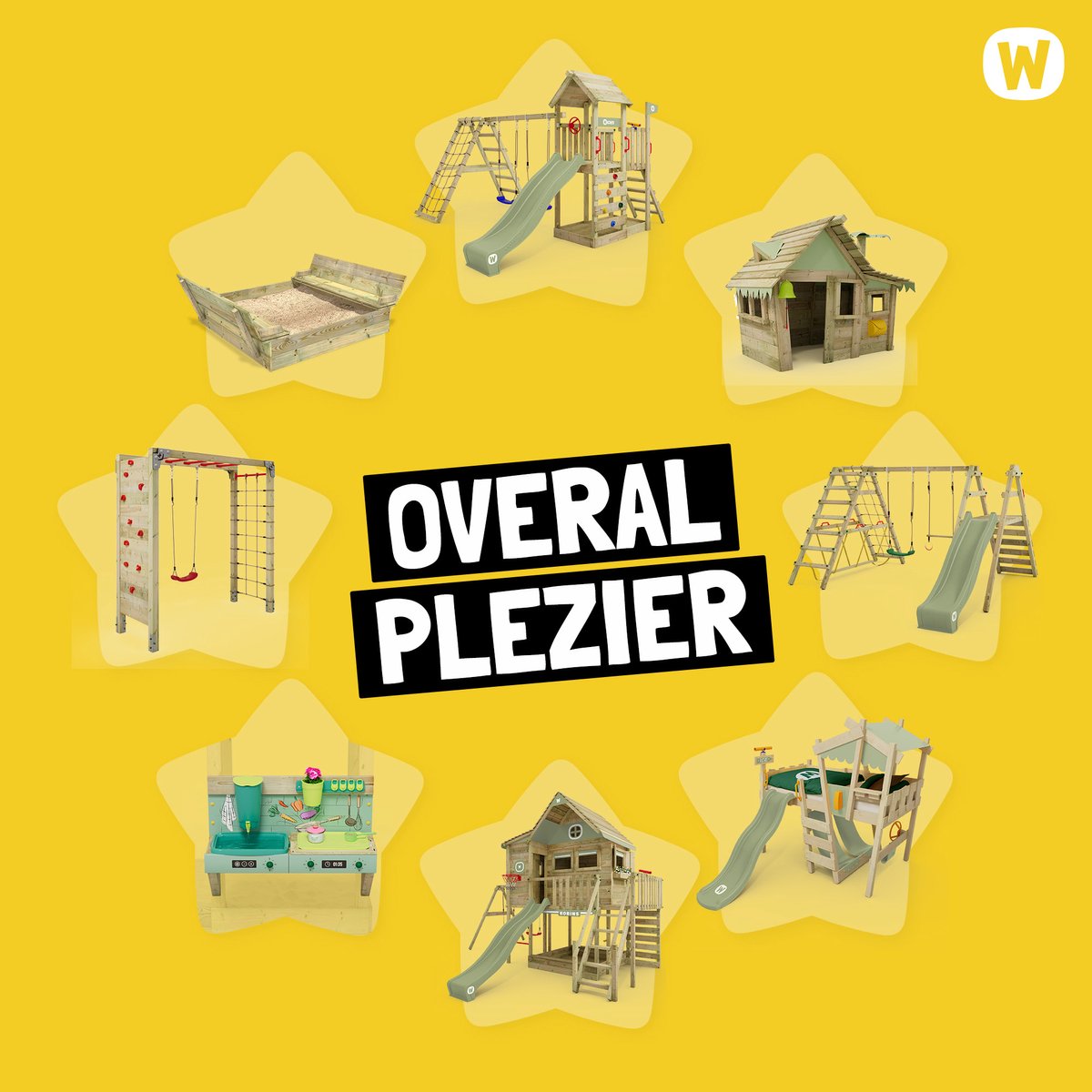 Wickey MultiFlyer Speeltoestel met Houten Dak - Dubbele schommel met Glijbaan - Klimwand & Zandbak - 293x406x260 cm - Oranje — afbeelding 8