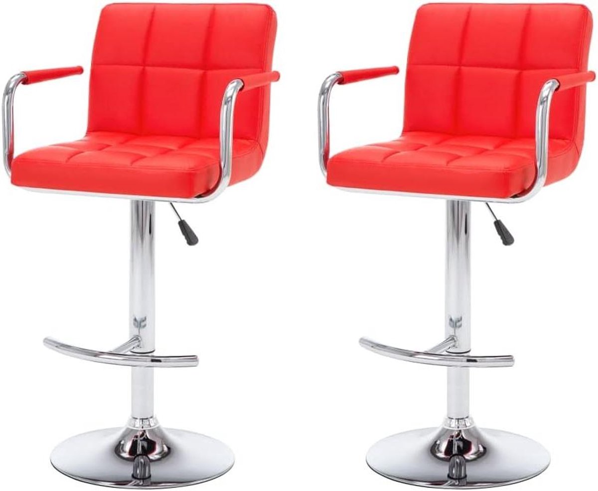 Barstoelen Set - Krukken Kunstleer - Comfortabel Zitten - Verstelbare Hoogte - 2 Stuks - Rood