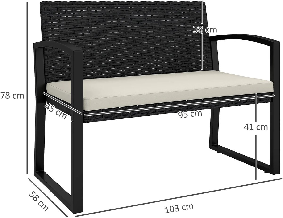 Geargalaxy Tuinbank - Buitenbank - balkonbank - Tuinzitbank - Outdoor Bank - Zitmeubel voor Buiten - 103×58×78cm - Zwart/Beige