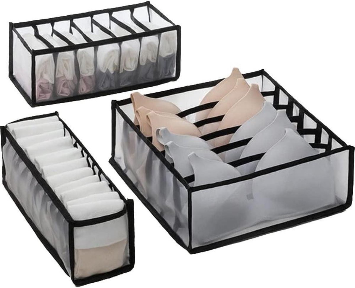 Lade Organizer Set - Kleding Opbergers - Kasten Opruimen - Inklapbaar Ontwerp - 3 Stuks - Zwart
