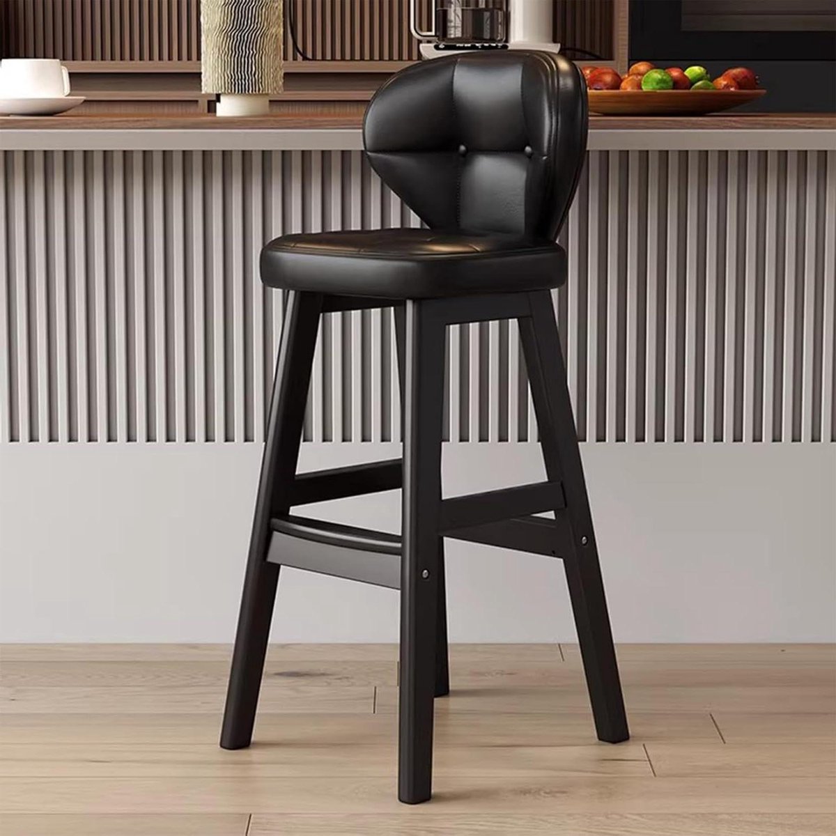 Luxe barkruk - Barstoel keuken - Comfortabel zitten - Gewatteerde zitting - 73 cm - Zwart