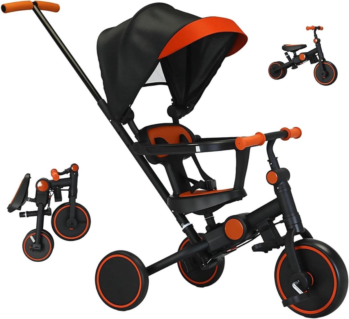Babydriewieler 8-in-1 - Peuterfiets Loopfiets - Meegroeien met kind - Opvouwbaar en multifunctioneel - 76 kg - Zwart