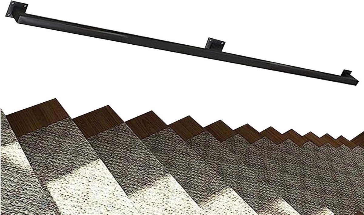 Trapleuning Set - Wandgreep Rail - Veilig Traplopen - Stevig Smeedijzer - 200cm Lengte - Zwart
