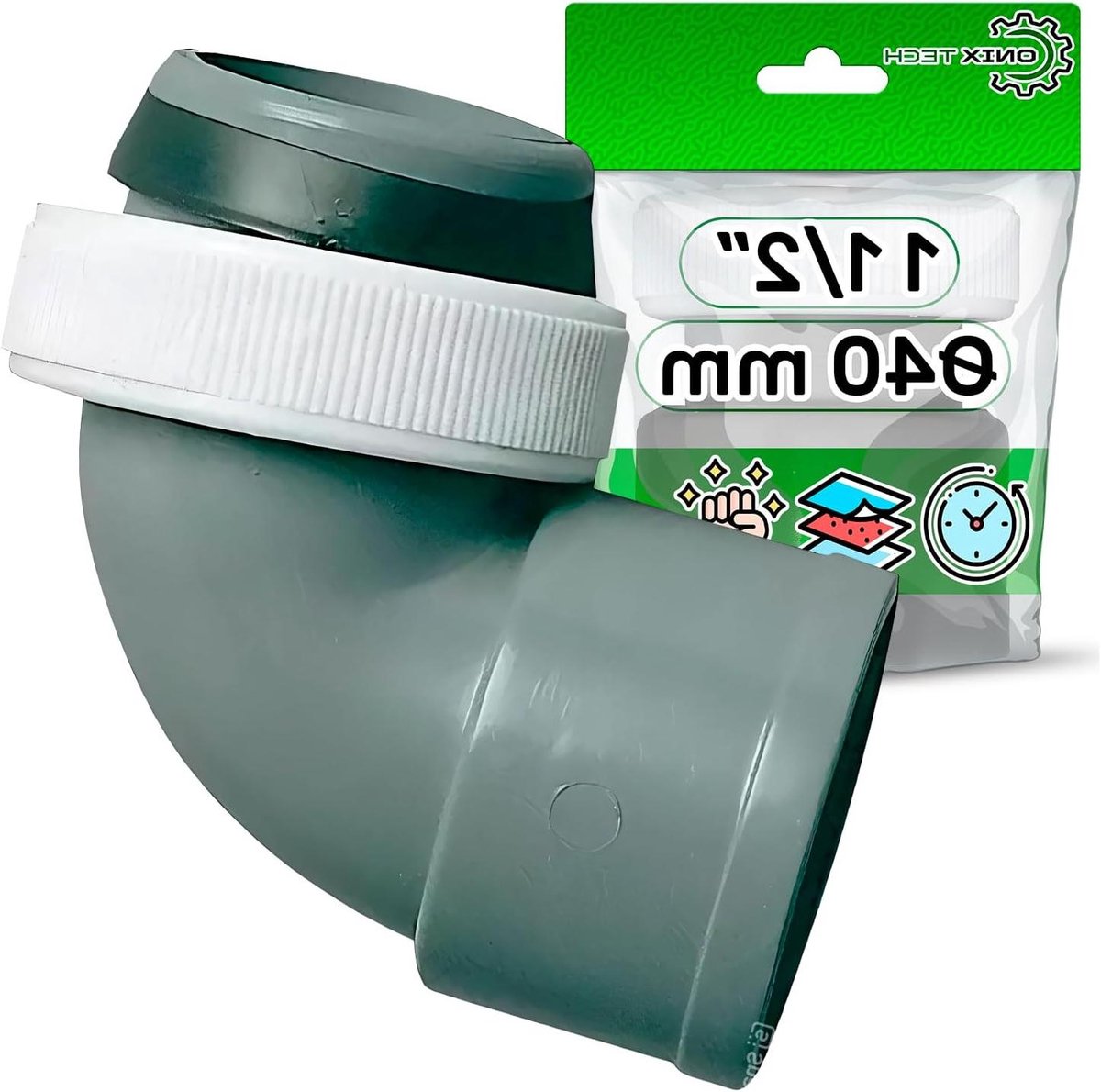PVC Hoekstuk - Afvoer Verbinding - Wasmachine Aansluiten - Lekvrije Afvoer - 40 mm - Grijs