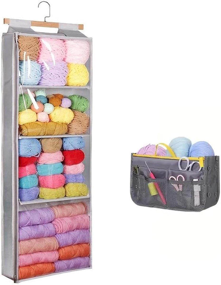 Opbergtas Garen - Breitas Organizer - Hobby Opslag - Hangend Met 4 Vakken - 40 cm Breed - Grijs