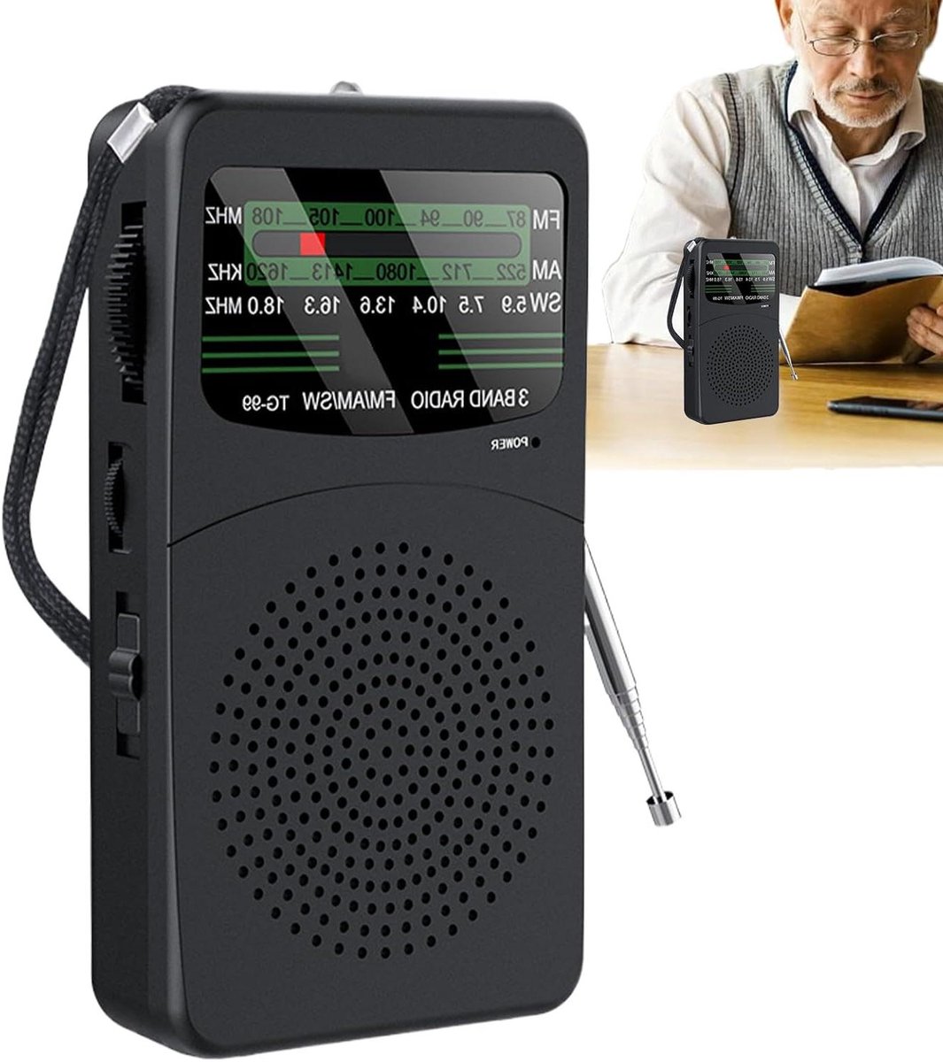 Draagbare Radio - AM FM SW - Noodsituaties Buiten - Ingebouwde LED-lamp - 13 cm Breed - Zwart