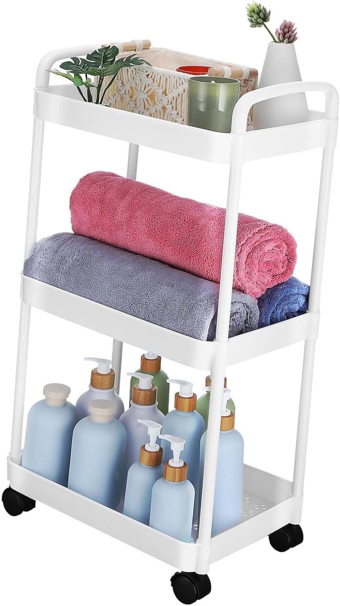 Rollende Trolley - Opbergkar - Ruimte Organiseren - Meerlaags Ontwerp - 72 x 37.5 x 26 cm - Wit