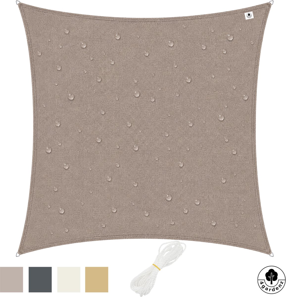 4gardenz Schaduwdoek Waterafstotend Vierkant 2x2 mtr - Taupe