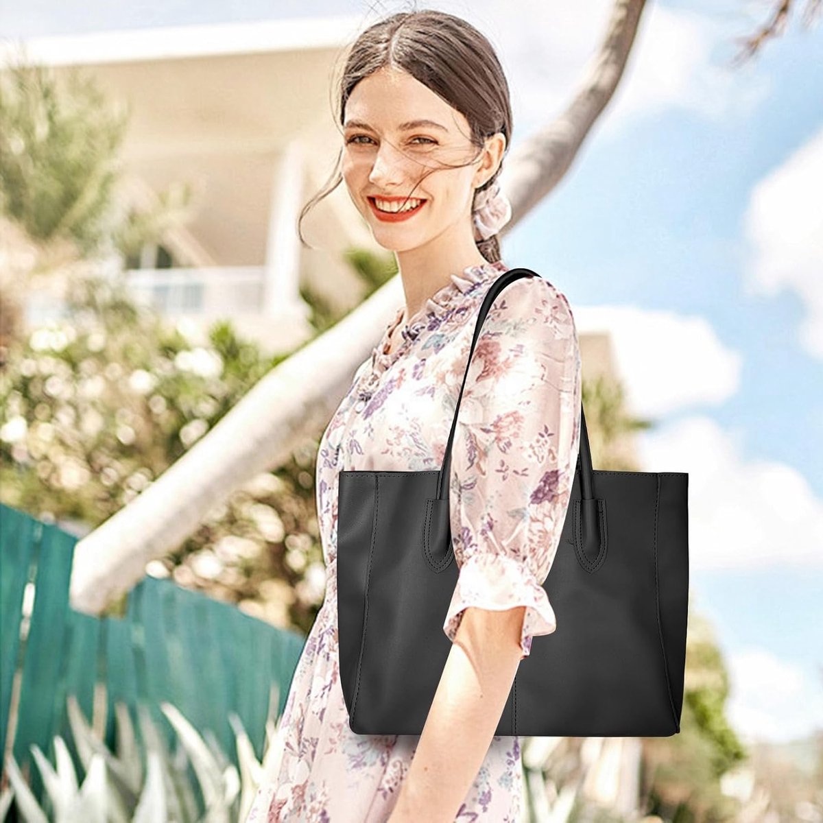 Ruime Dames Shopper Tas, Leren Tote Bag, Waterdichte Schoudertas voor Werk, Winkelen en Reizen