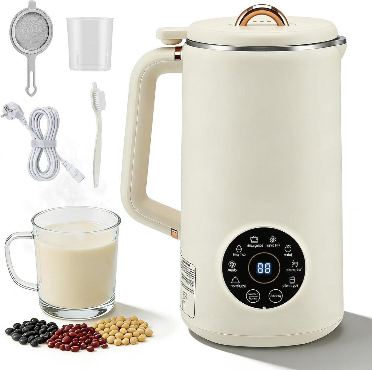 Multifunctionele Notenmelkmachine voor Zelfgemaakte Plantenmelk, 1000 ml, 8-in-1 met Automatische Warmhoudfunctie en Zelfreiniging, Ideaal voor Soja en Havermelk
