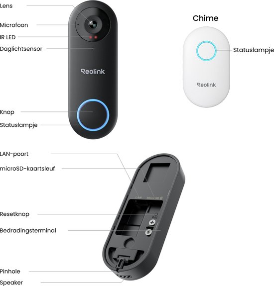 Reolink Videodeurbel WiFi Bedrade Voor Buiten - 2K 5MP - 4:3 Breedbeeld - Dual-band wifi - Lokale Opslag - Tweewegaudio - Slimme Detectie-1 Stuk