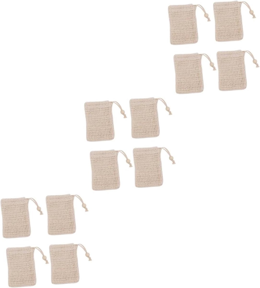 Zeep Tasjes - Schuim Net - Reizen en Douchen - Met Trekkoord - 12 Stuks - Khaki