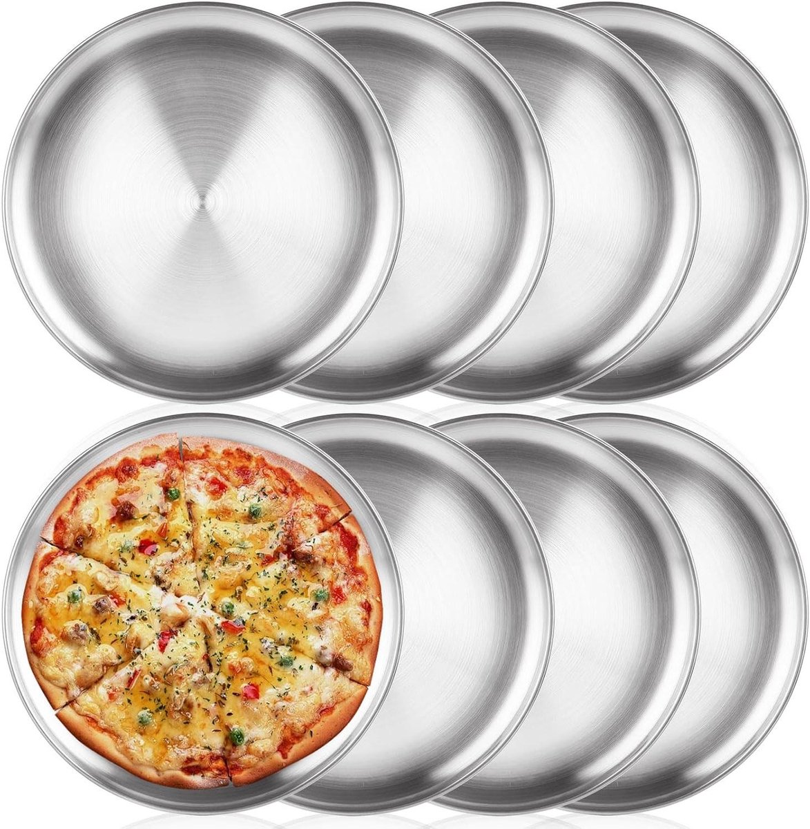 Pizzapannen Set - Bakplaten - Pizza Bakken - Vaatwasmachinebestendig - 8 Stuks 20 cm - Zilver