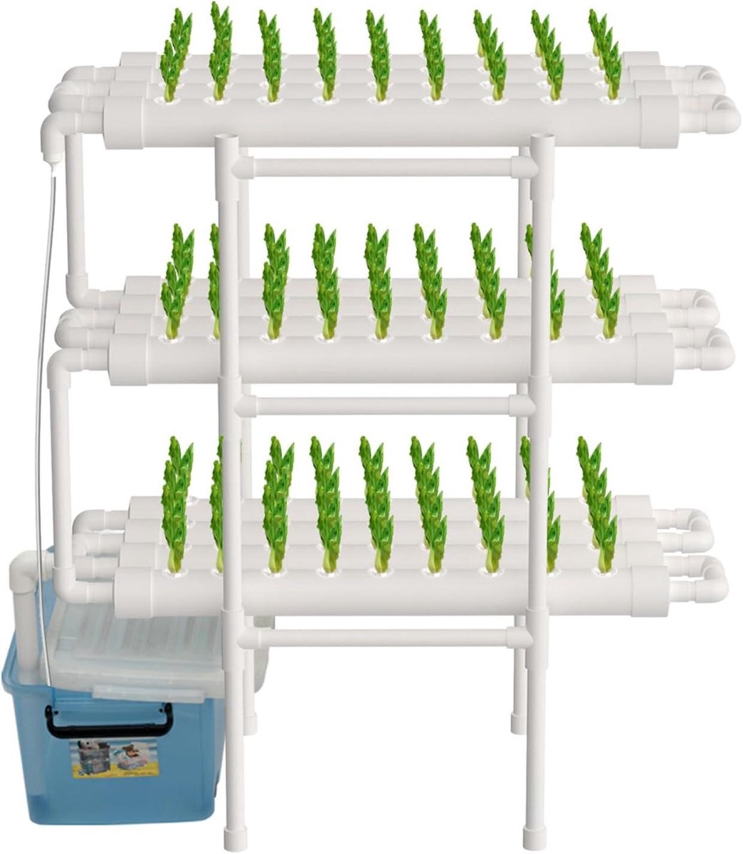 Hydroponicsysteem – Hydrocultuursysteem – Kweekset – Plantenbak – Hydrocultuur Rek – 3 Lagen – 108 Plantplaatsen – Duurzaam PVC – Efficiënt Watercirculatiesysteem