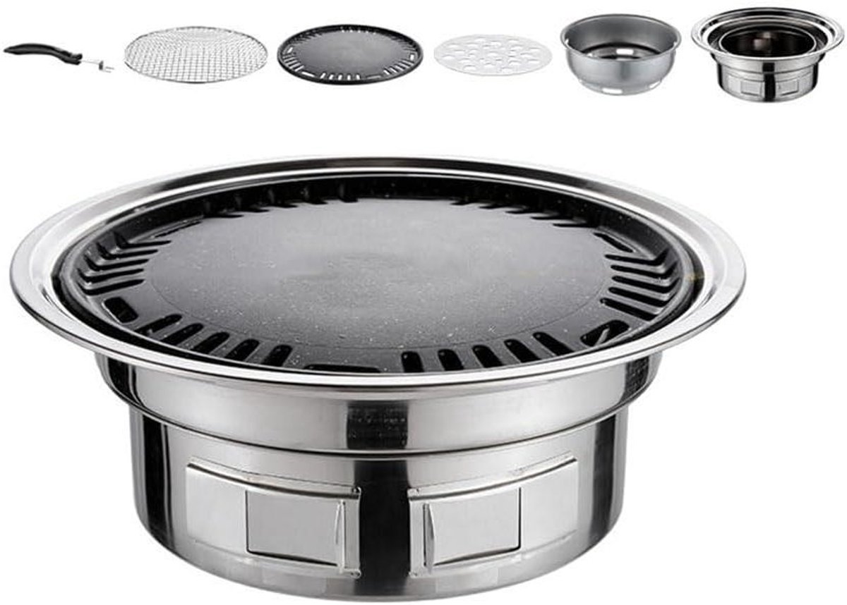 Houtskool Grill - Koreaanse BBQ - Buiten Koken - Rookvrije Ervaring - 35 cm - Zilver