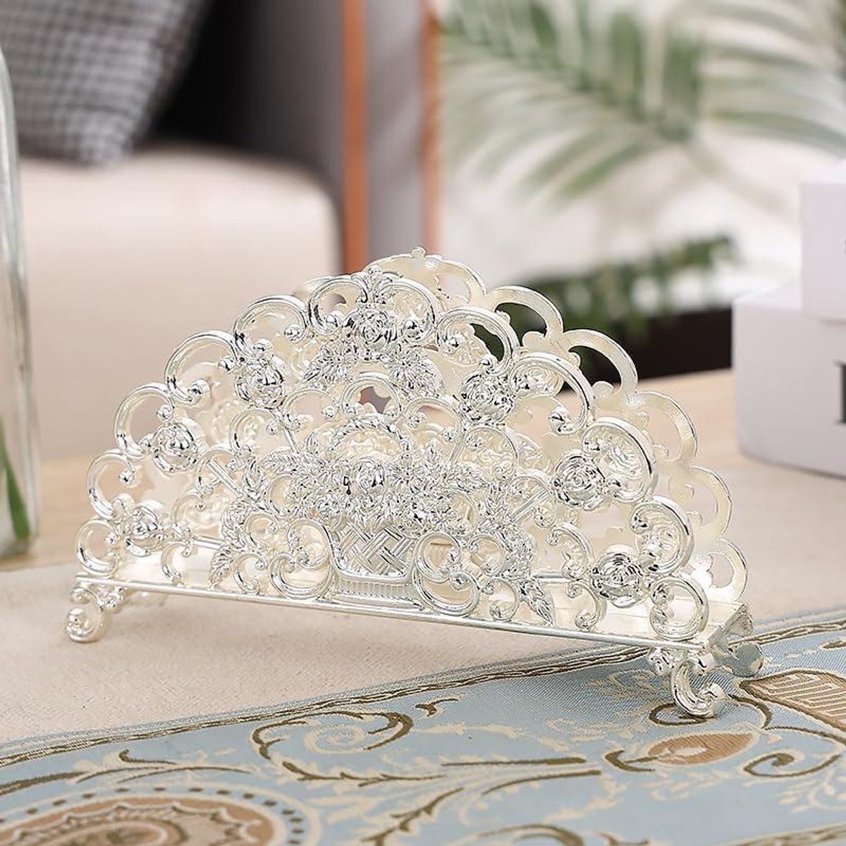 Servethouder - Tissuehouder - Tafel decoratie - Metalen kunst - 12 x 3 x 7 cm - B