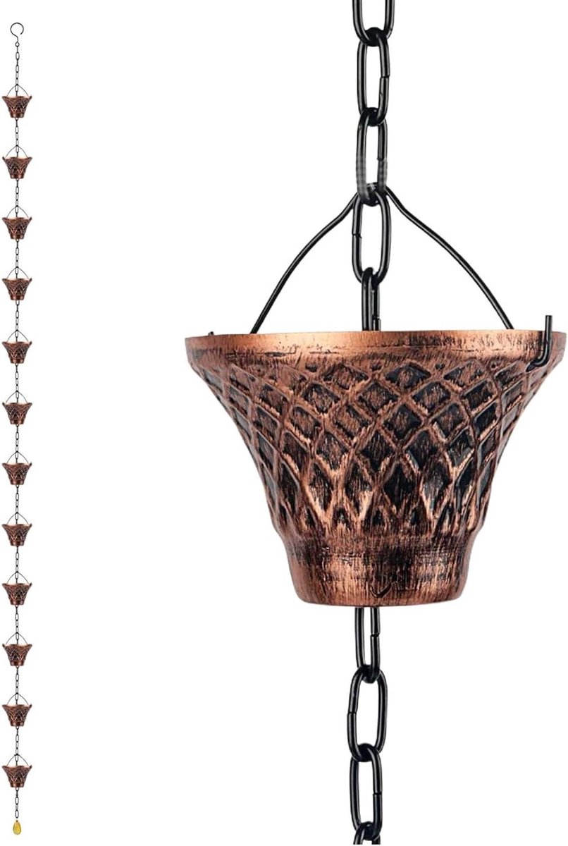 Regenketting - Decoratieve waterketting - Waterafvoer tuin - Koper met 12 schalen - 27 meter - Koperkleurig