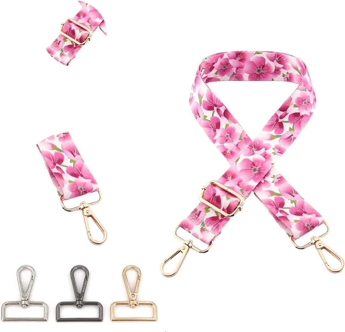 Schouderband Tas - Vervangende Riem - Handtas Vernieuwen - Verstelbare Lengte - 75-135 cm - Roze Bloem