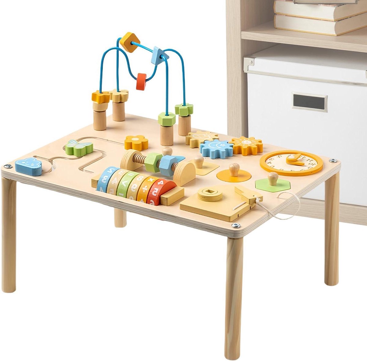 Activiteitentafel Baby - Houten Speeltafel - Cognitieve Ontwikkeling - Veelzijdig Educatief Speelgoed - 42 x 35 x 6 cm - Multicolor