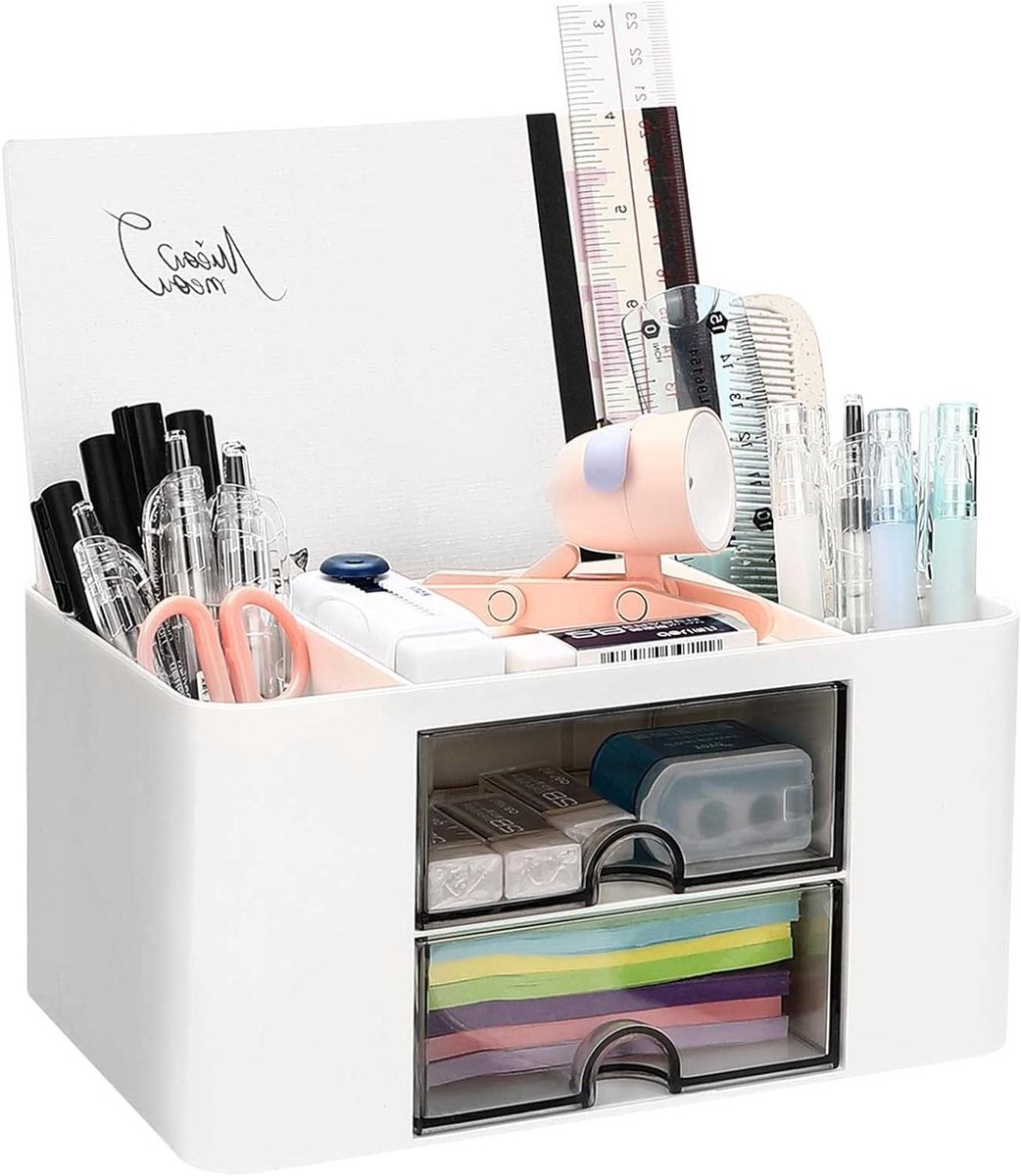 Bureau Organizer - Opberger Tafel - Bureau Opruimen - Met Transparante Laden - 5 Vakken - Wit