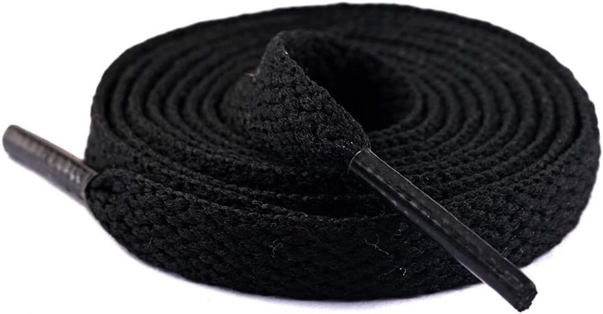 Duurzame en scheurbestendige veters, 2 paar platte, 8 mm brede vervangingsveters voor sportschoenen, hardloopschoenen en vrijetijdsschoenen, zwart