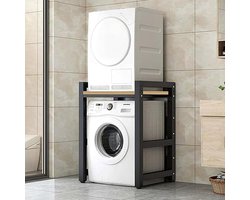 Wasmachine Standaard – Wasmachine Verhoger – Droger Steun – Opbouwmeubel – Stapelrek – Verstelbare Hoogte – Stevig Smeedijzer Met Walnoot Afwerking