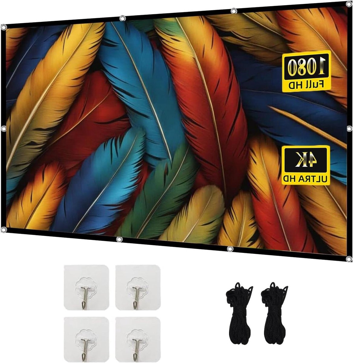 Projector Screen, 60in 72in 84in 100in 120in 150in Projection Screen, Washable Foldable Anti-wrinkle Portable Projector Movie Screen, 16:9 HD Movie Screen For Home Theater Office(60in)