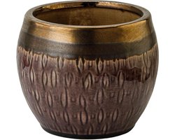 Keramische bloempot - Decoratieve pot - Planten verfraaien - Scandinavische stijl - H 14cm D 12cm - Paars Goud