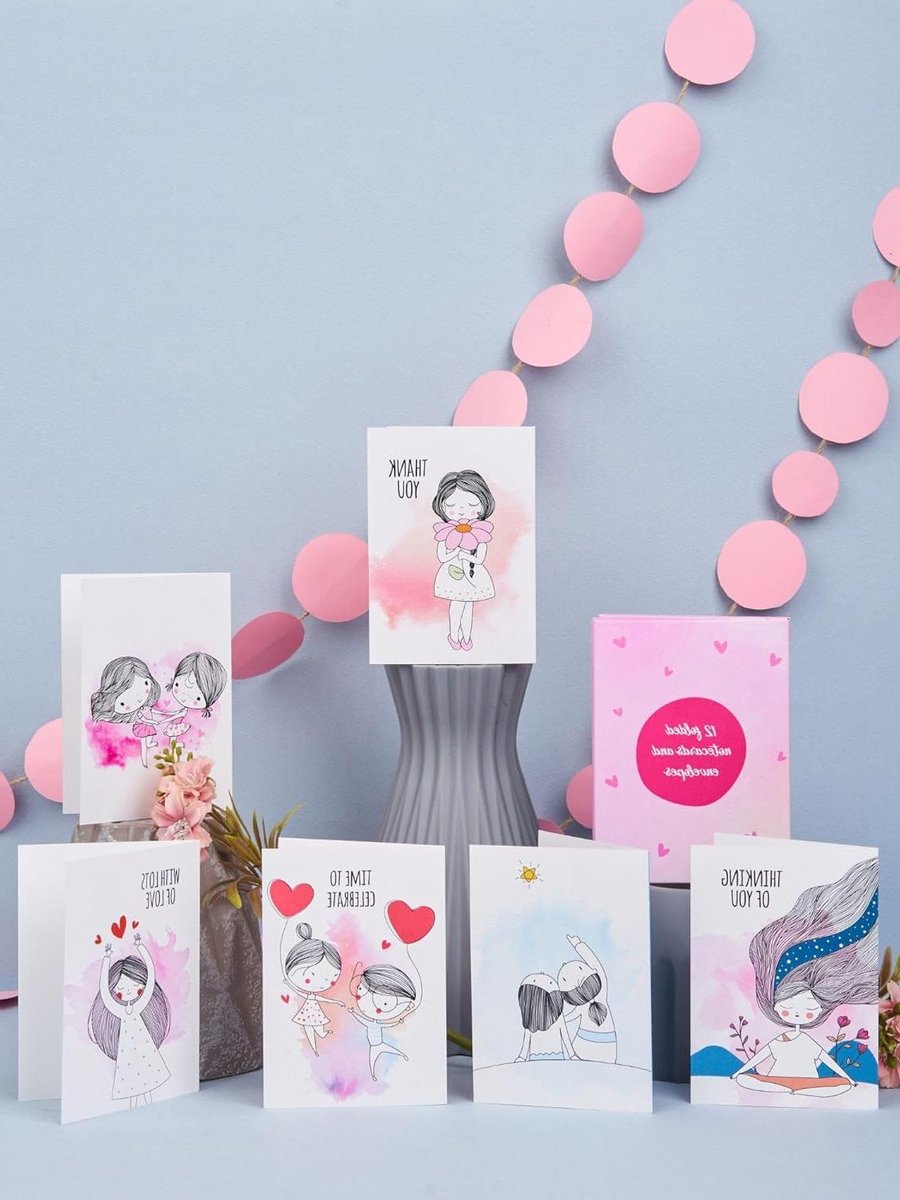 Set Notecards - Wenskaarten Blanco - Gepersonaliseerde Berichten - 6 Verschillende Designs - 12 Stuks - Gekleurde Enveloppen