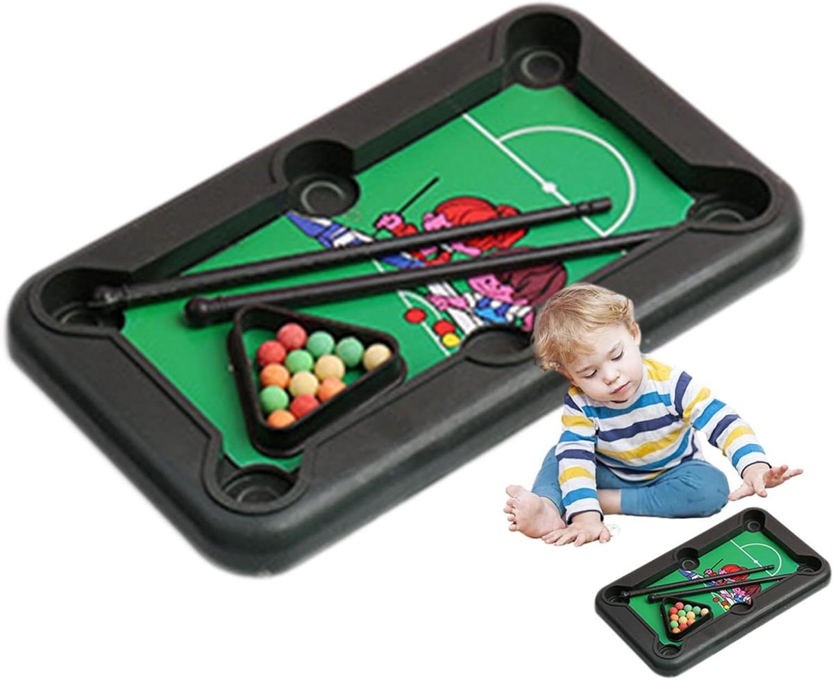 Kleine biljarttafel - Pooltafelspel kinderen - Interactief gezinsspel - Bevordert motoriek - 15 x 9 cm - A