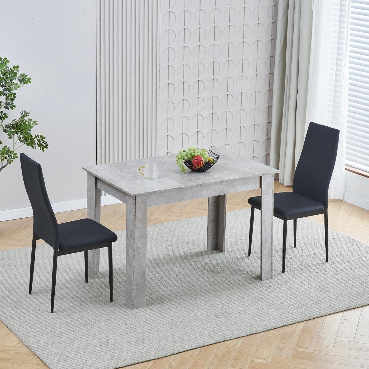 Eettafel met stoelen - Eetkamer set - Compact wonen - Beton look afwerking - 110x70 cm - G