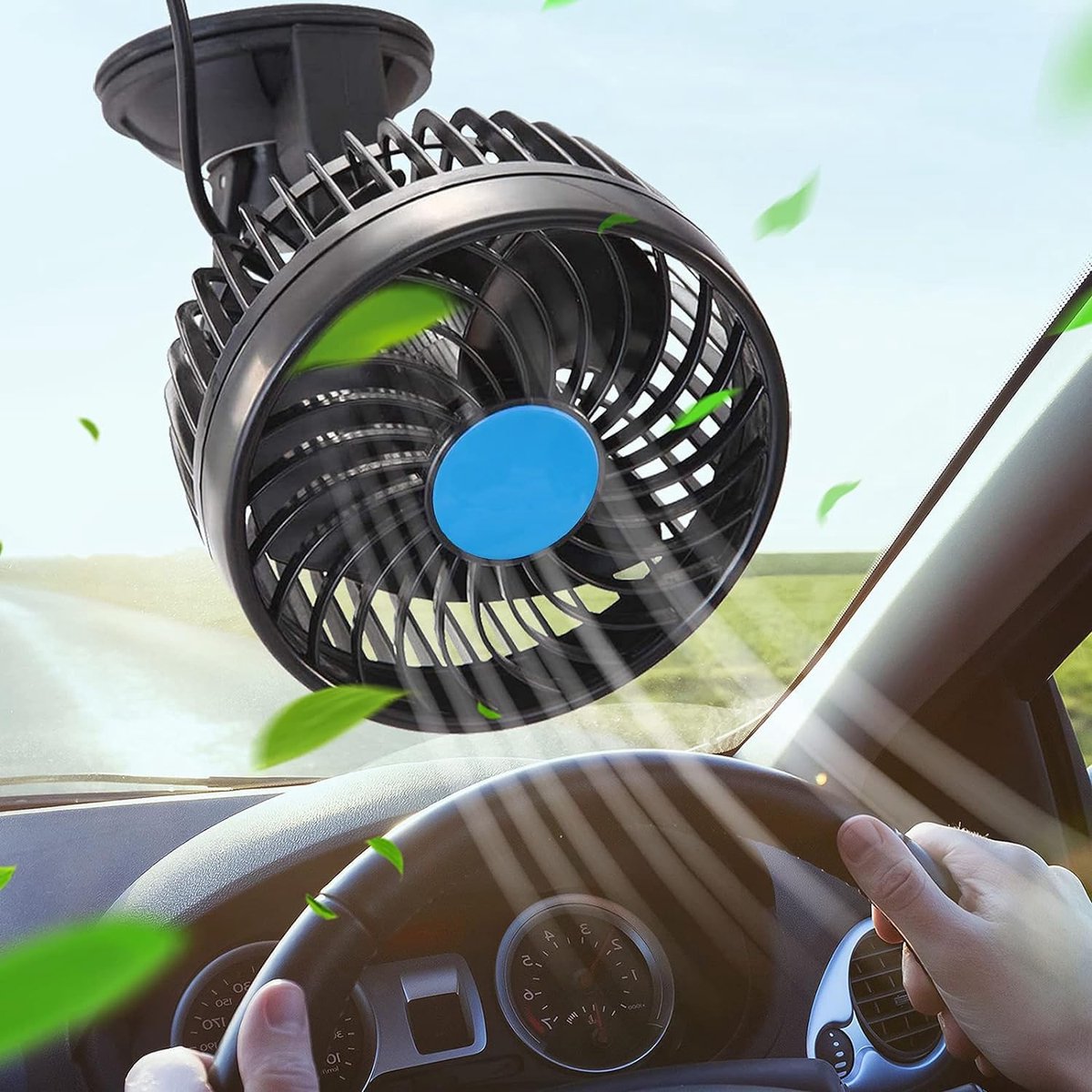Autoventilator met zuignap, blaast koele lucht; 12V 4,5-inch stille elektrische autoventilator met traploze snelheidsregeling; 360° verstelbaar koelsysteem; geschikt voor het koelen van vrachtwagens, bestelwagens