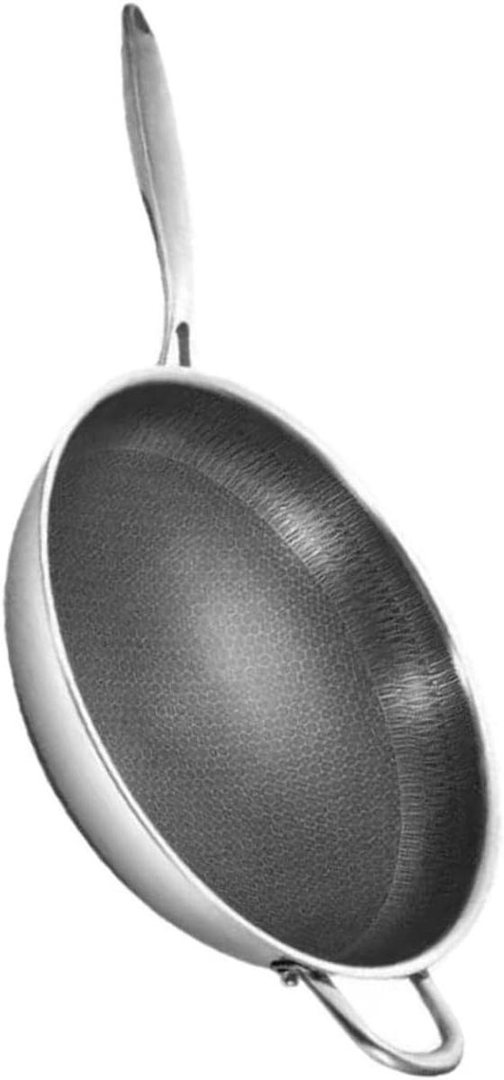 Roestvrijstalen Wok Honingraatpan Dubbele Handgrepen Veelzijdig Koken Antiaanbakstructuur 34 cm Diameter Zilver