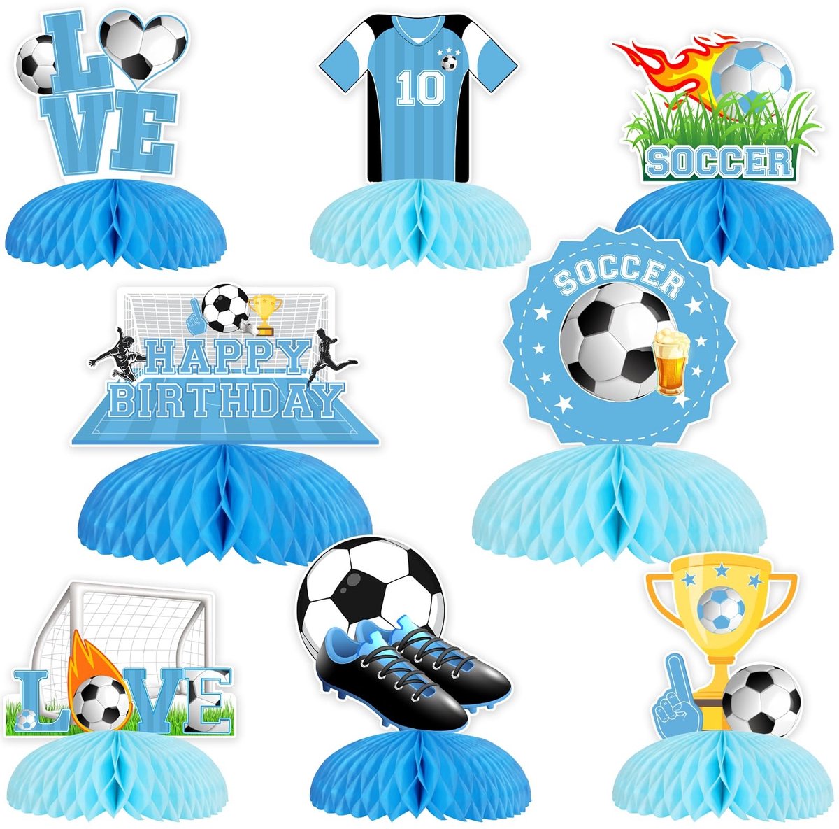 Dailygoods - Voetbal Verjaardagsdecoraties Set van 8 Honingraat Centerpieces
