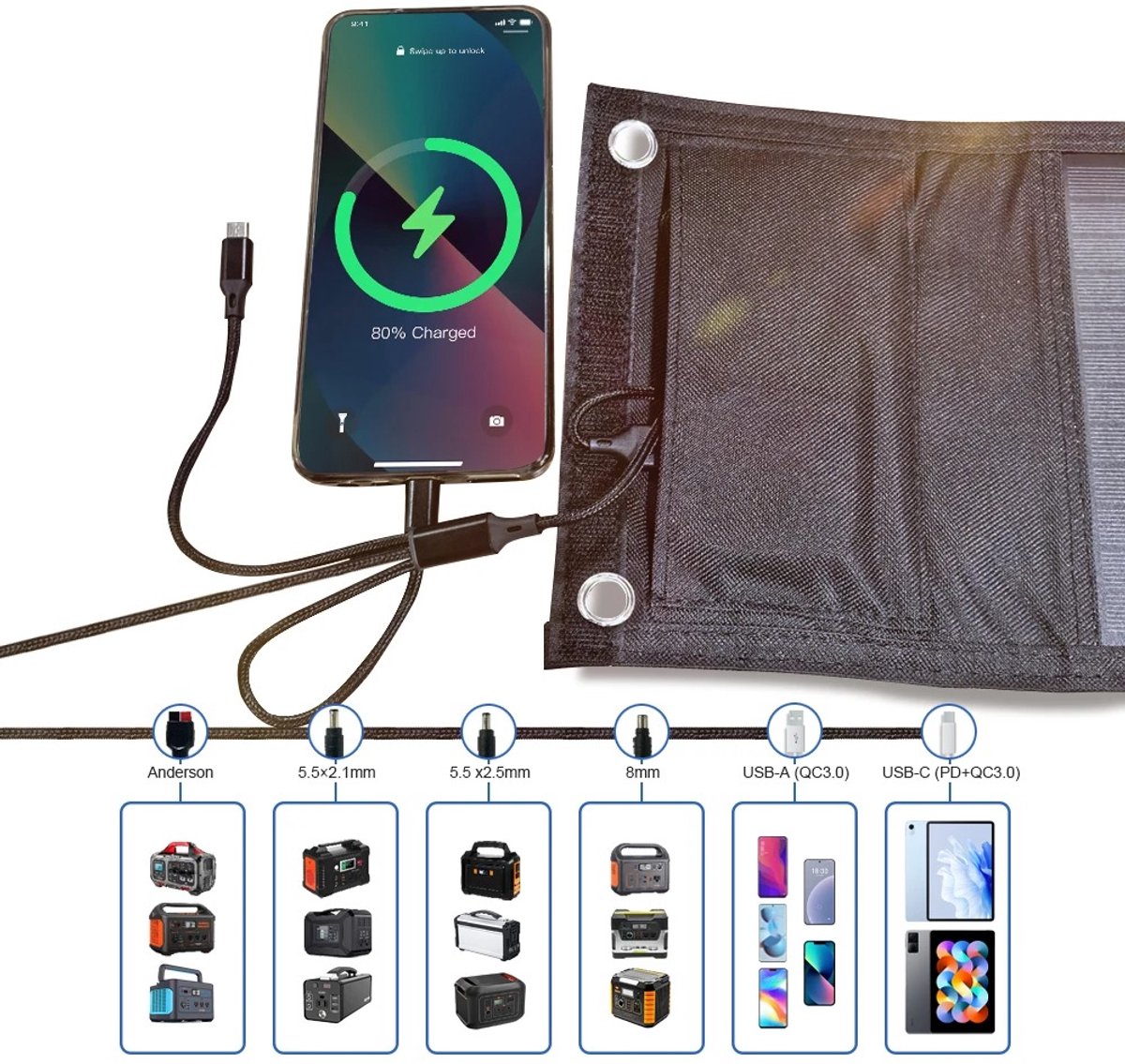 Zonnepaneel Opvouwbaar - Draagbare Zonnepaneel - 60W - Zonnepaneel Oplader - USB - Telefoon - Powerbank - Kamperen - Reizen - Wandelen – foto 2