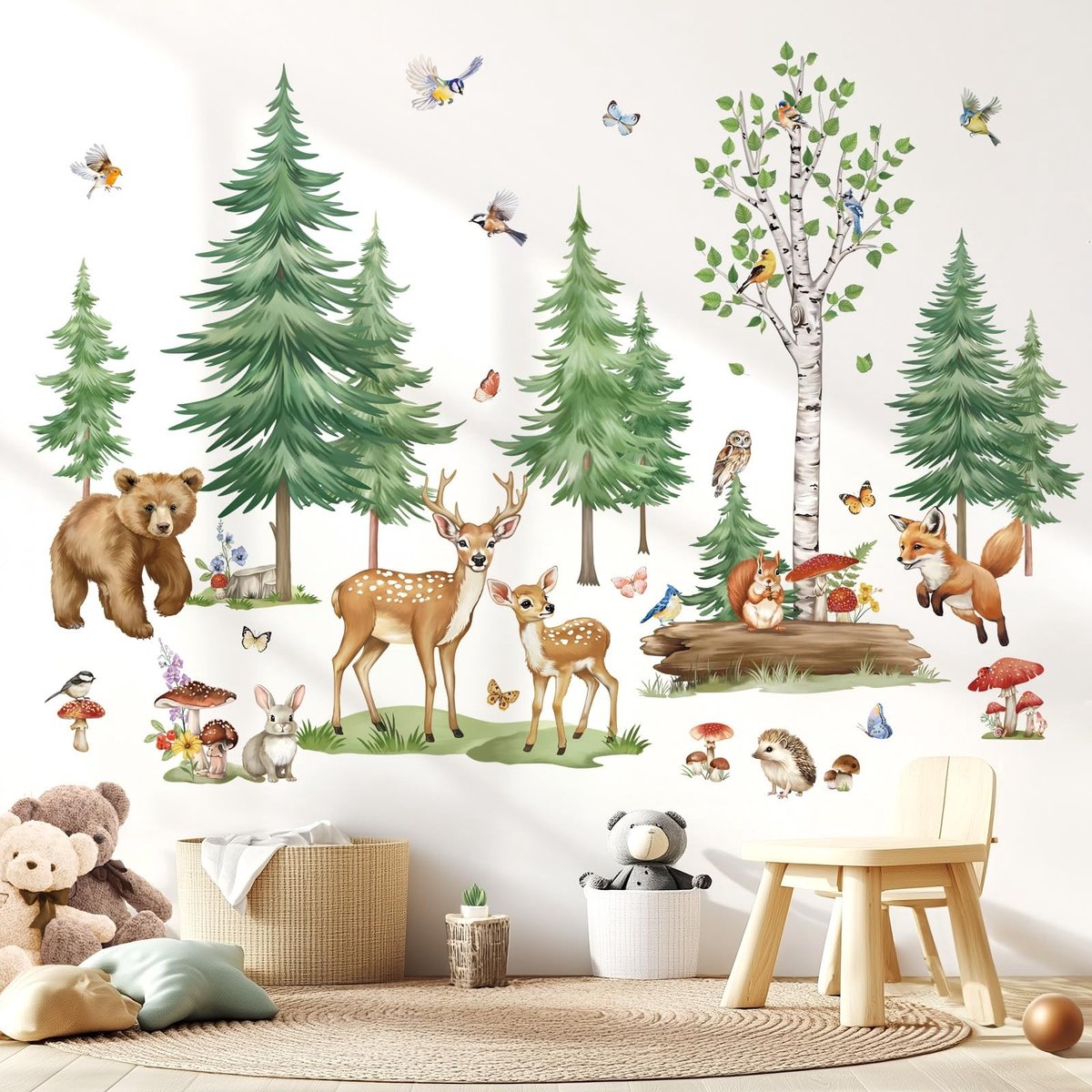 Dailygoods - Cosensi - Dailygoody - Wanddecoratie - Dierenwandstickers - Makkelijk te plakken - Multicolor - Voor kinderkamer - Schattige beren en herten