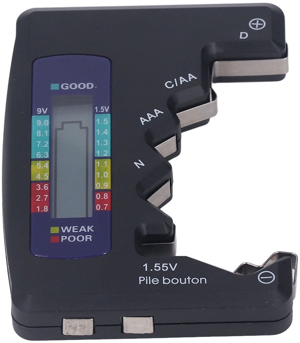 Dailygoods - Dailygoody - Digitale Batterijtester - LCD - Milieuvriendelijk - Zwart - Universele Batterijcontrole - Geschikt voor AA 9V-batterijen