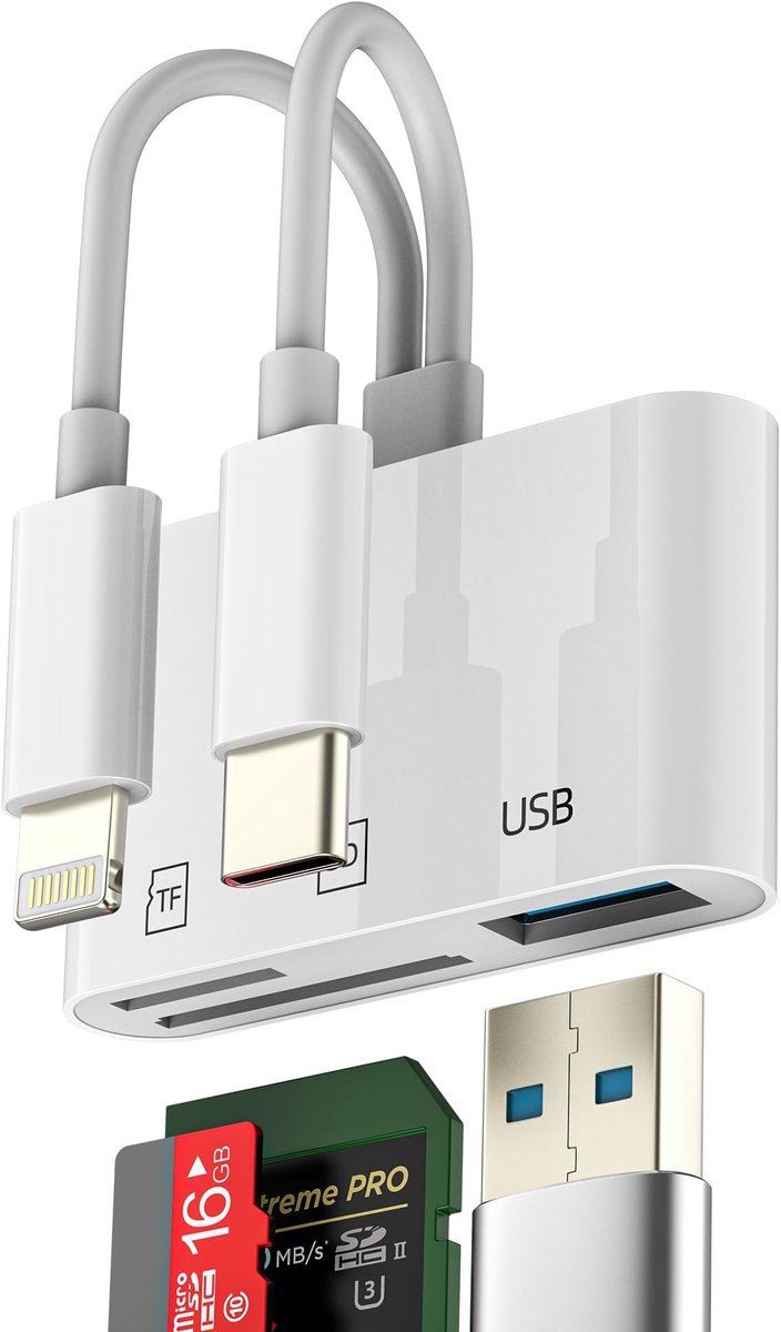 Dailygoods - USB-C en Lightning Adapter met SD Kaartlezer