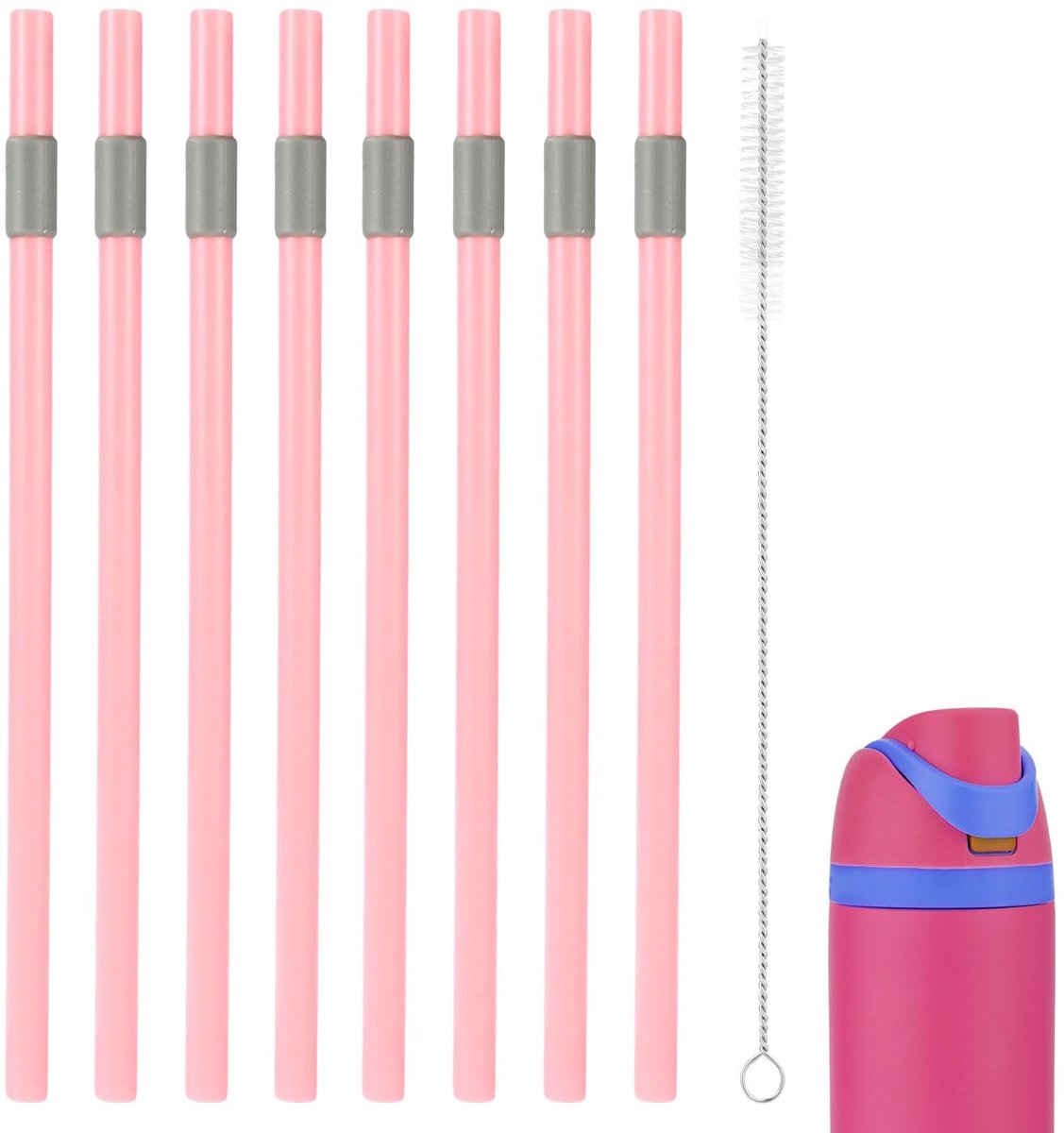 Dailygoods - Set van 8 Vervangende Rietjes met Borsteltje voor Waterfles