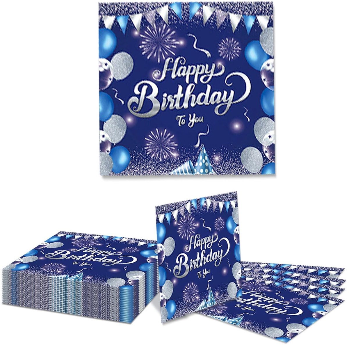 Dailygoods - 20 Stuks Happy Birthday Servetten Blauw en Zilver