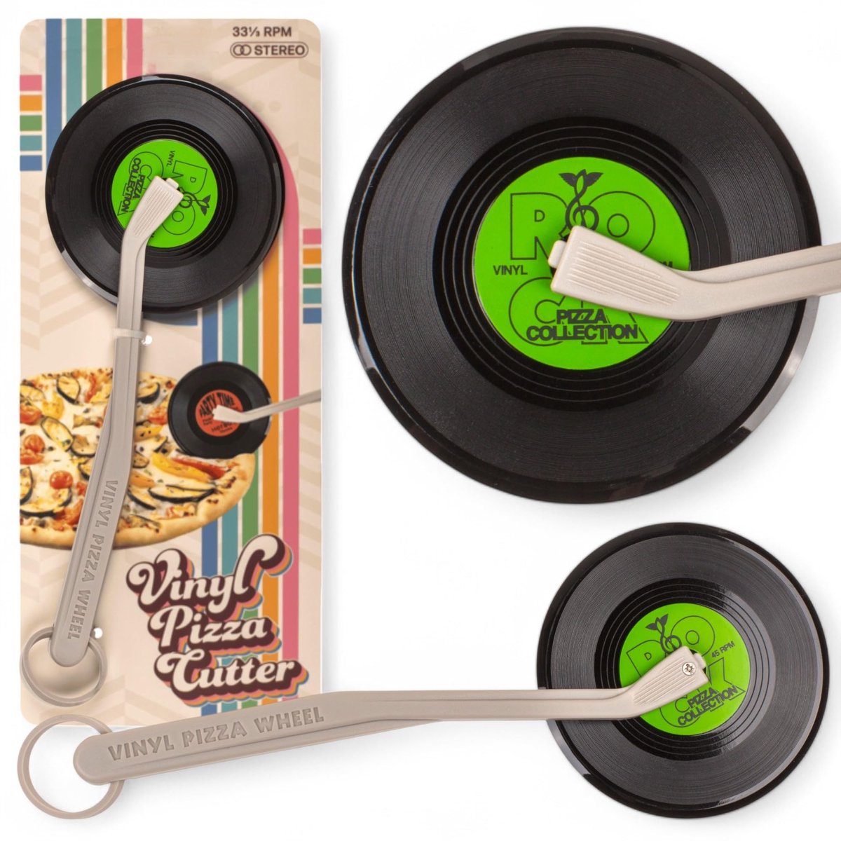 Dailygoods - Retro Vinyl Pizzasnijder met Siliconen Ophangsysteem en Kunststof Handgreep
