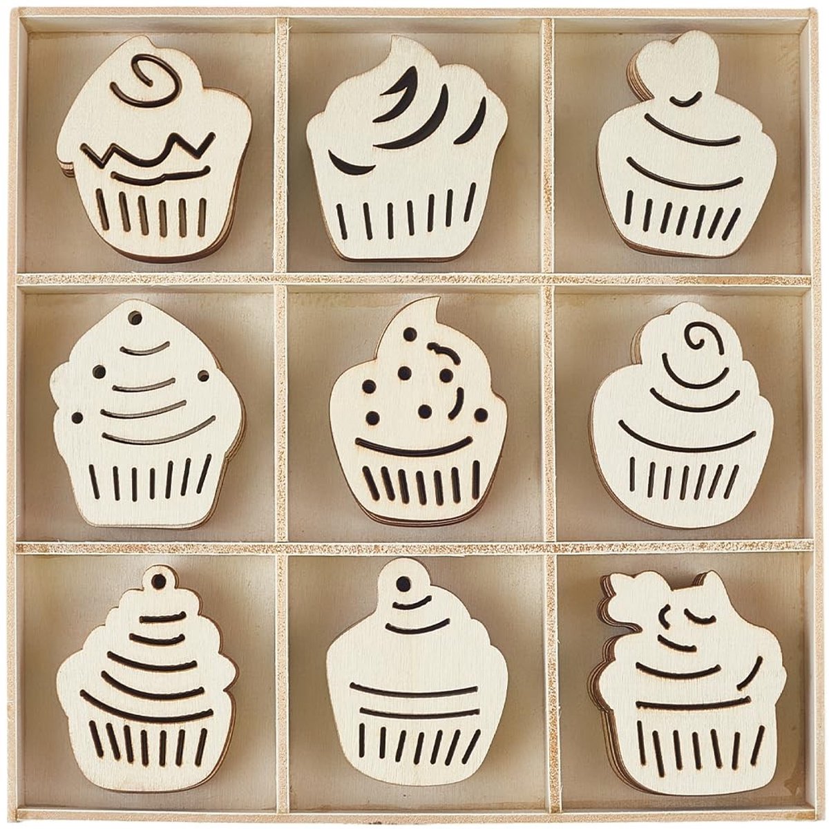 Dailygoods - Cosensi - Dailygoods - Set van 63 Houten Taartdecoraties in 9 Stijlen