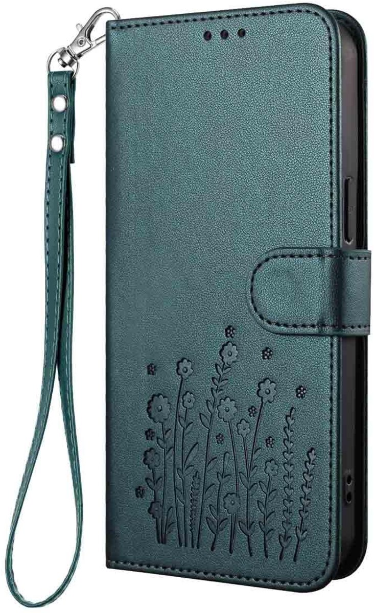 Dailygoods - Leren Bloemen Hoesje voor Telefoon met Magnetische Sluiting