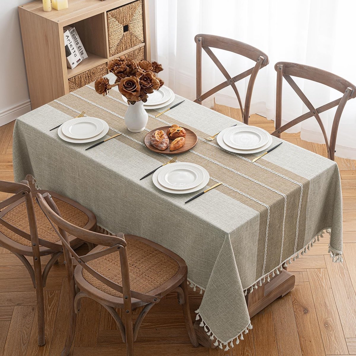 Dailygoods - Rechthoekig Tafelkleed 140 x 240 cm in Beige Gestreept